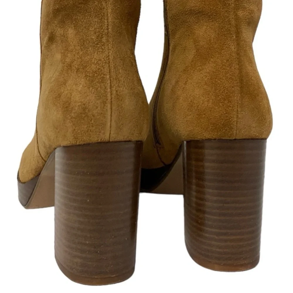 NWT FREE PEOPLE Suede Echo Platform Over The Knee Boots in Cognac